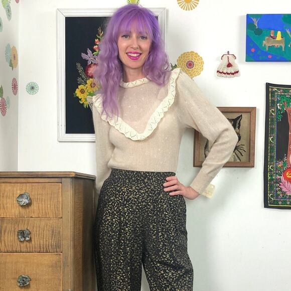 Vintage Cottagecore Sweater, 1970s New Old Stock Victorian Style Sweater Sz XS - Picture 9 of 10